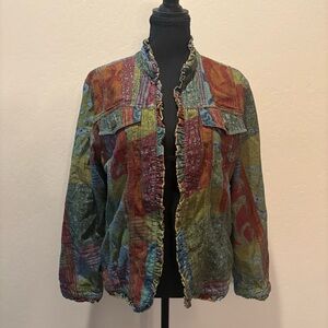 Colorful Denim Jacket with Ruffled Edges